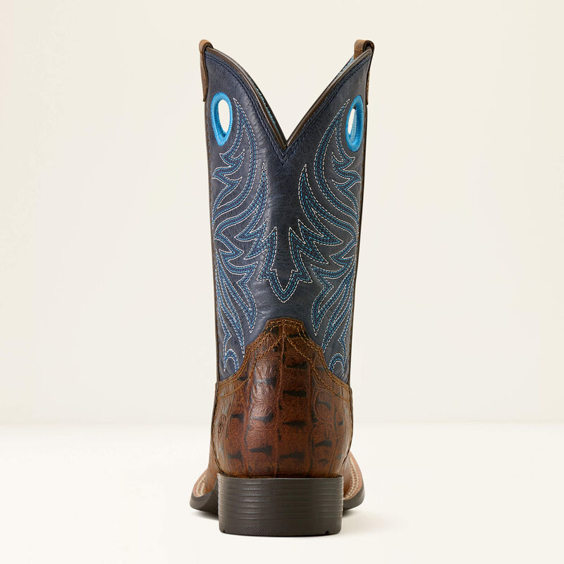 Ariat Youth Knox Wide Square Toe Western Boot - Brown Crocodile Print/Navy