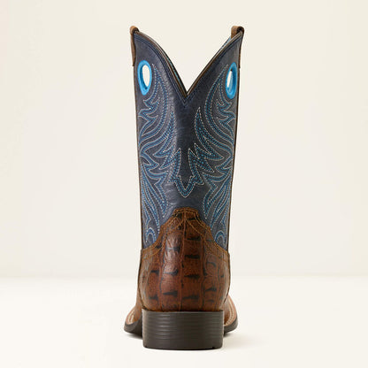 Ariat Youth Knox Wide Square Toe Western Boot - Brown Crocodile Print/Navy