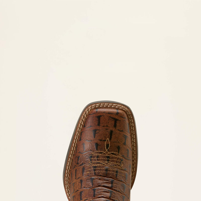 Ariat Youth Knox Wide Square Toe Western Boot - Brown Crocodile Print/Navy