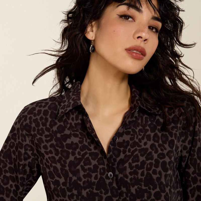 Women's Ariat Homestyle Long Sleeve Shirt - Grey Leopard Print
