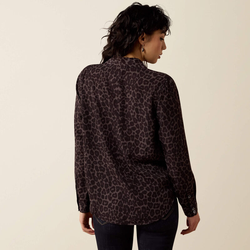 Women's Ariat Homestyle Long Sleeve Shirt - Grey Leopard Print