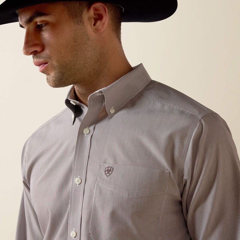 Ariat - Mens- Wrinkle Free Randolph Fitted Shirt - Coffee Bean Mini Stripe