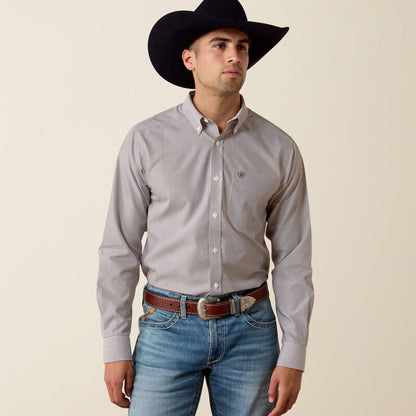 Ariat - Mens- Wrinkle Free Randolph Fitted Shirt - Coffee Bean Mini Stripe