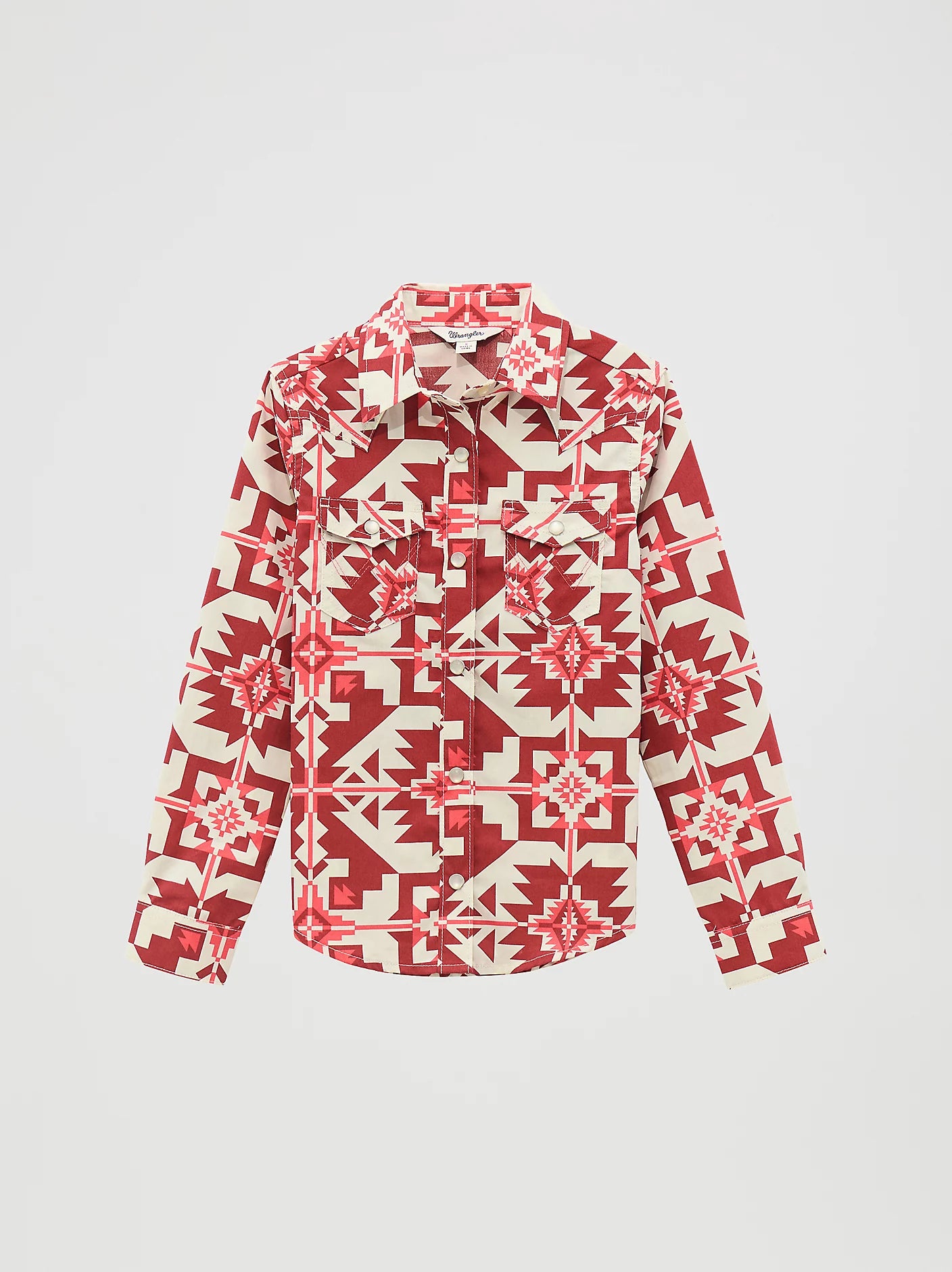 Wrangler Girl's Long Sleeve Geo Print Western Snap Shirt - Pink