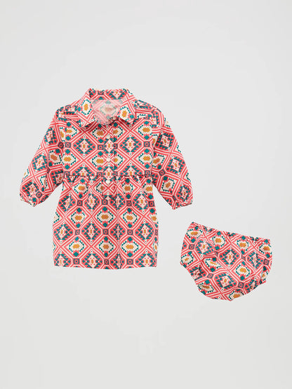 CLEARANCE - Wrangler® Little Girl's Printed Western Snap Dress - Red Geo