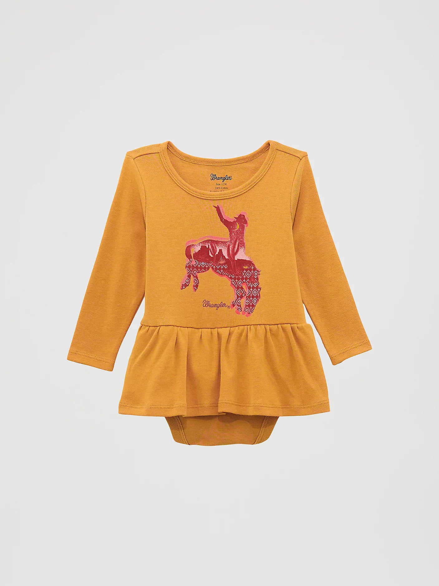 Wrangler® Baby Girl's Horse Graphic Skirted Bodysuit in Mustard
