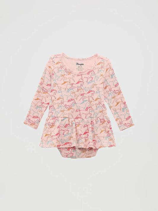 Wrangler® Baby Girl's Allover Print Skirted Bodysuit in Pink