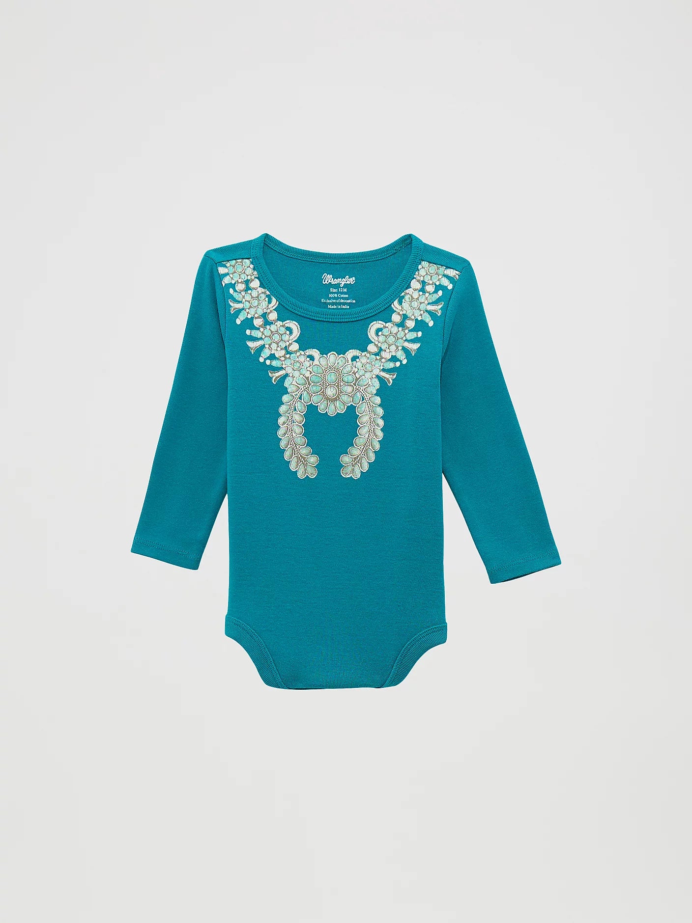 Wrangler's Baby Girls  Long Sleeve Graphic Knit Bodysuit - Teal Necklace