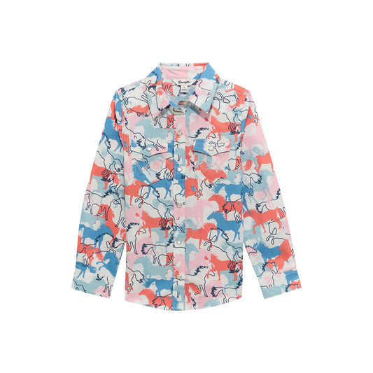 Wrangler Girls Western Button Down Long Sleeve Top - White