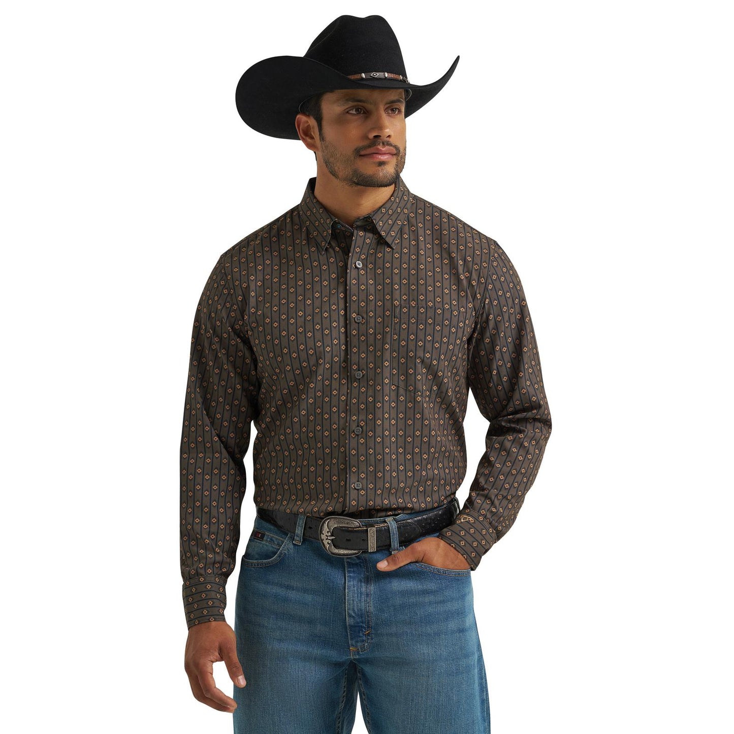 Wrangler Mens  - X Cody Johnson Long Sleeve Performance Shirt - Classic Fit - Buttons - Brown