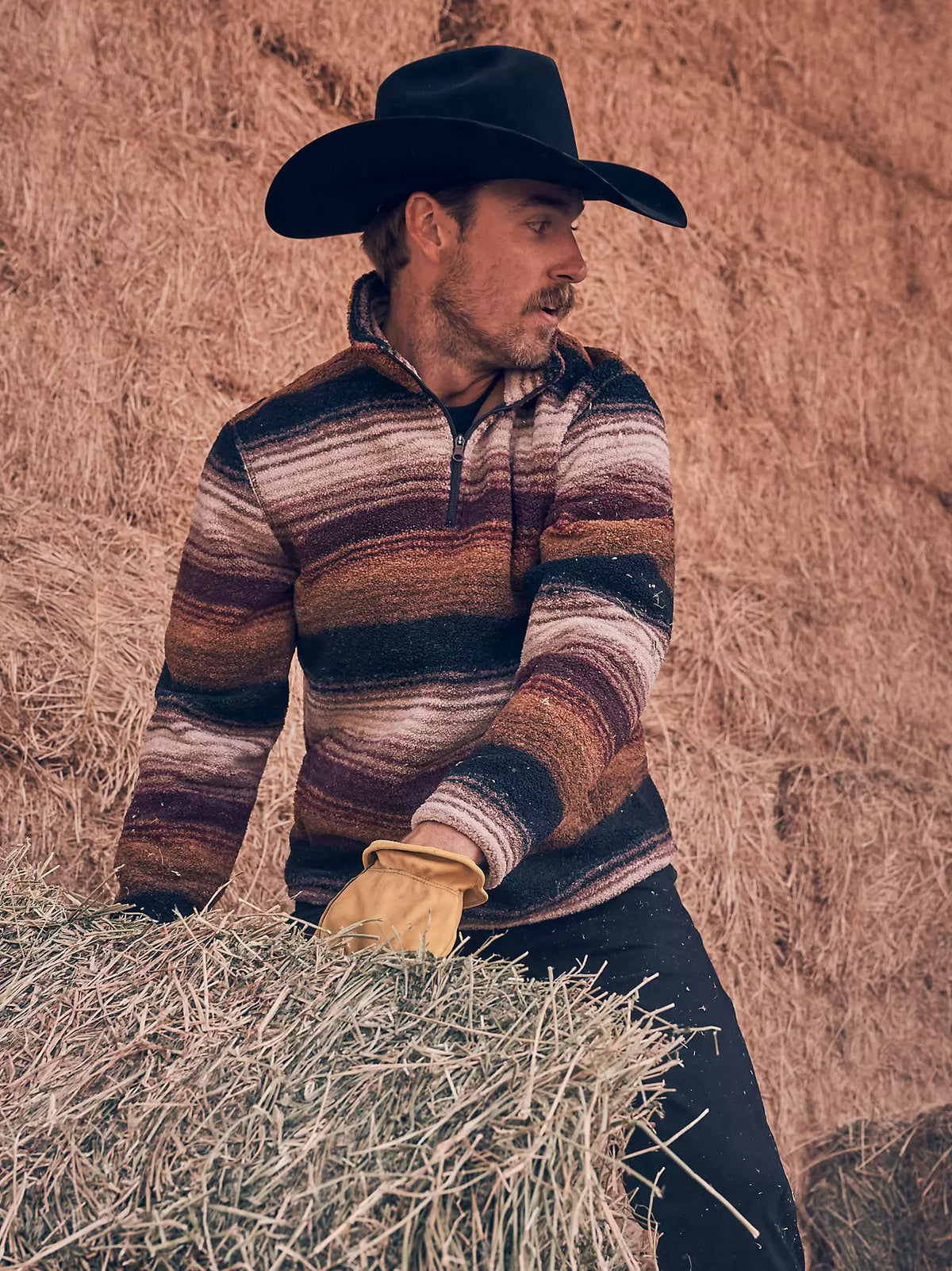 Men's Wrangler® Hay Away Sherpa Quarter-Zip Pullover - Aztec Port