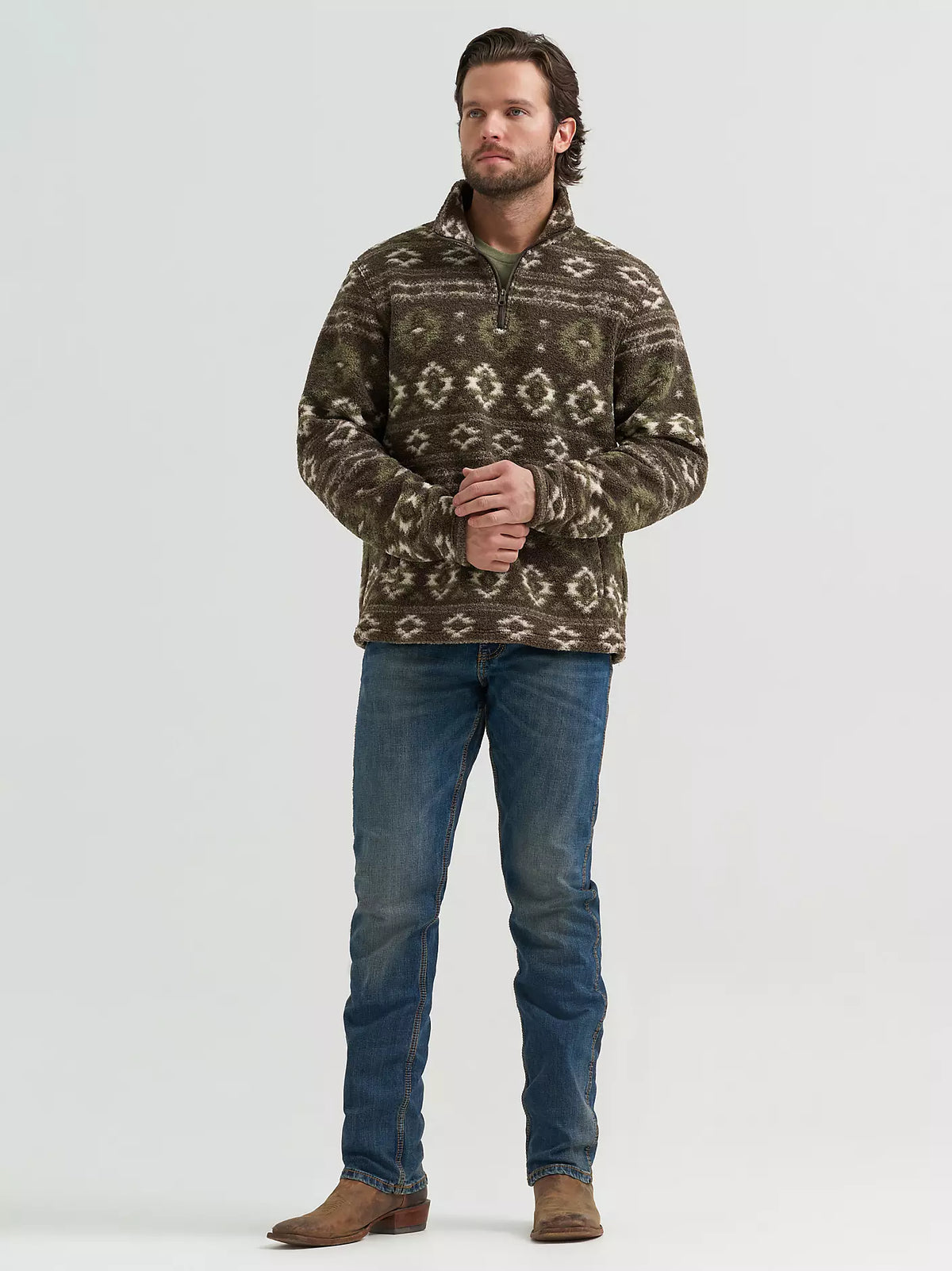 Men's Wrangler® Hay Away Sherpa Quarter-Zip Pullover - Black Olive