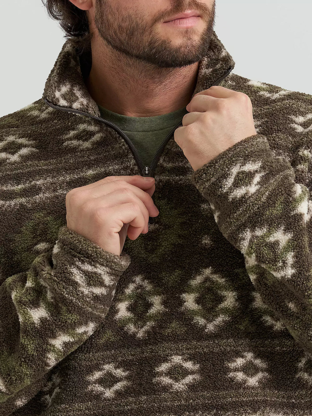 Men's Wrangler® Hay Away Sherpa Quarter-Zip Pullover - Black Olive