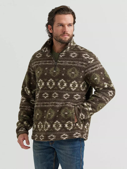 Men's Wrangler® Hay Away Sherpa Quarter-Zip Pullover - Black Olive
