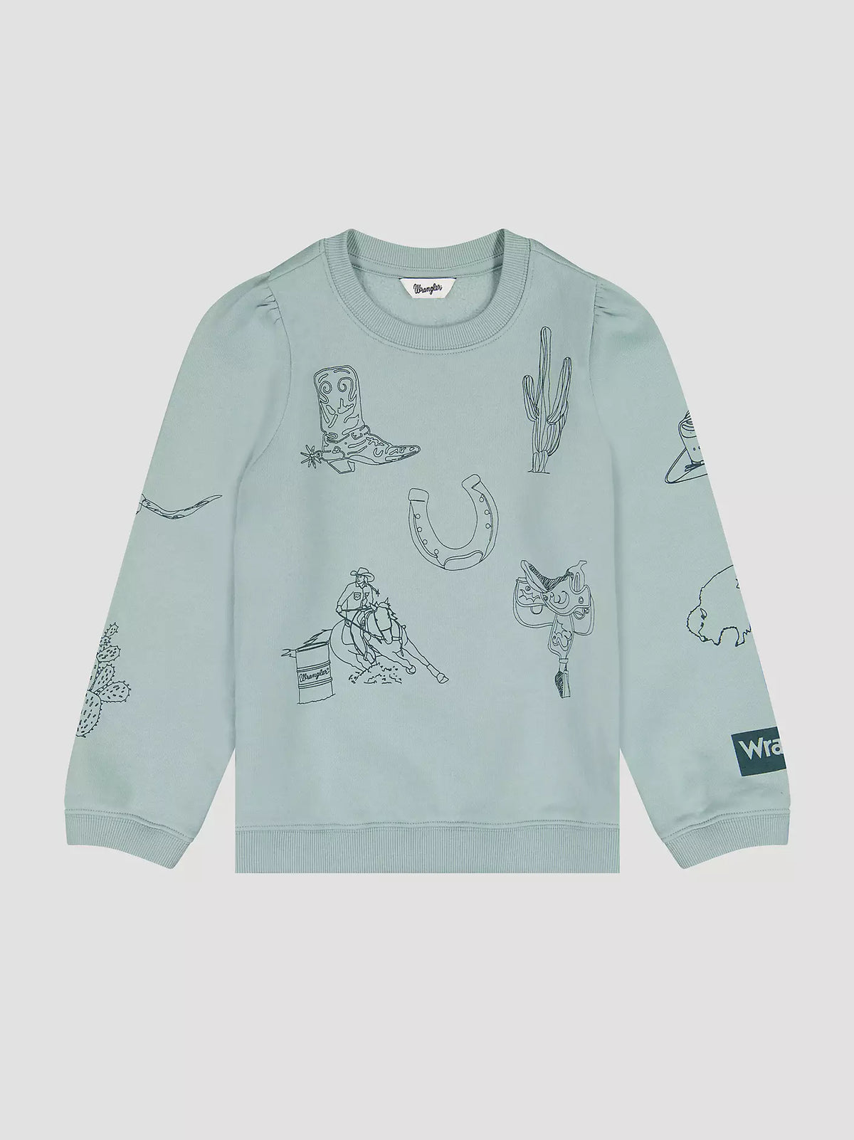 Girl's Puff Sleeve Graphic Fleece Sweatshirt - Blue