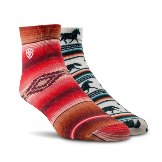 Ariat Western -  New Note Western - Serape/Horse Ankle 2-Pair Multi Socks