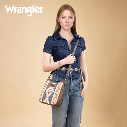 Wrangler Sherpa Aztec Canvas Crossbody - Green