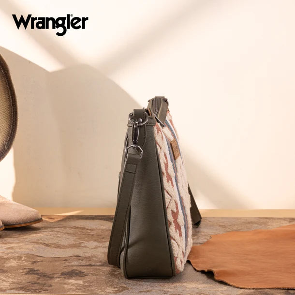 Wrangler Sherpa Aztec Canvas Crossbody - Green