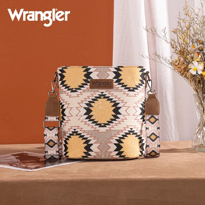 Wrangler Aztec Distressed Print Dual Sided Print Crossbody - Beige