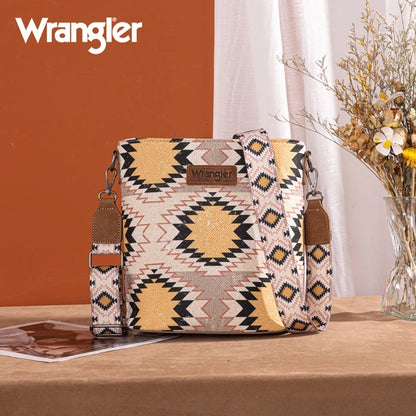 Wrangler Aztec Distressed Print Dual Sided Print Crossbody - Beige