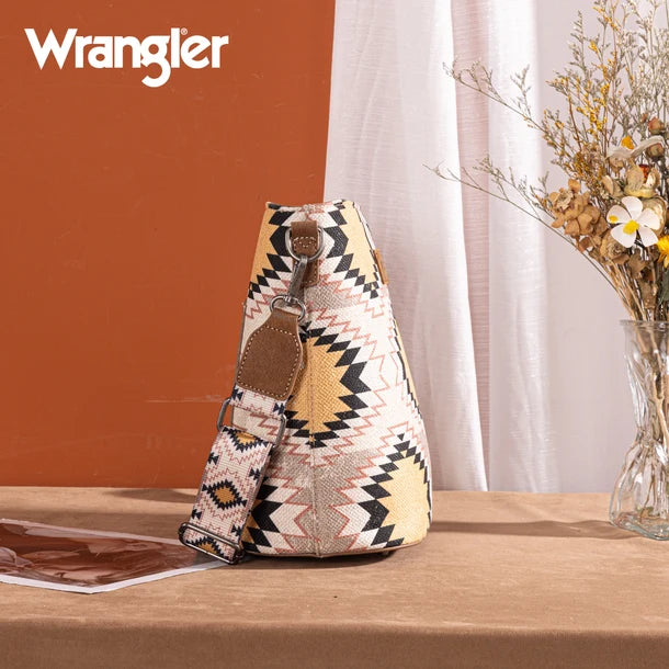 Wrangler Aztec Distressed Print Dual Sided Print Crossbody - Beige