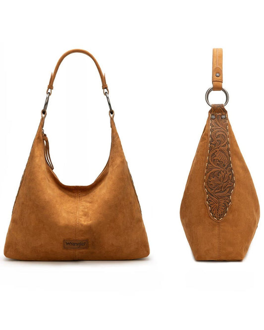 Wrangler Women's Floral Tooled Hobo Bag with Pouch - Brown
