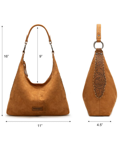 Wrangler Women's Floral Tooled Hobo Bag with Pouch - Brown