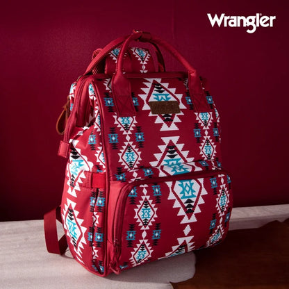 Wrangle Aztec Printed Callie Backpack/Diaper Bag - Burgandy