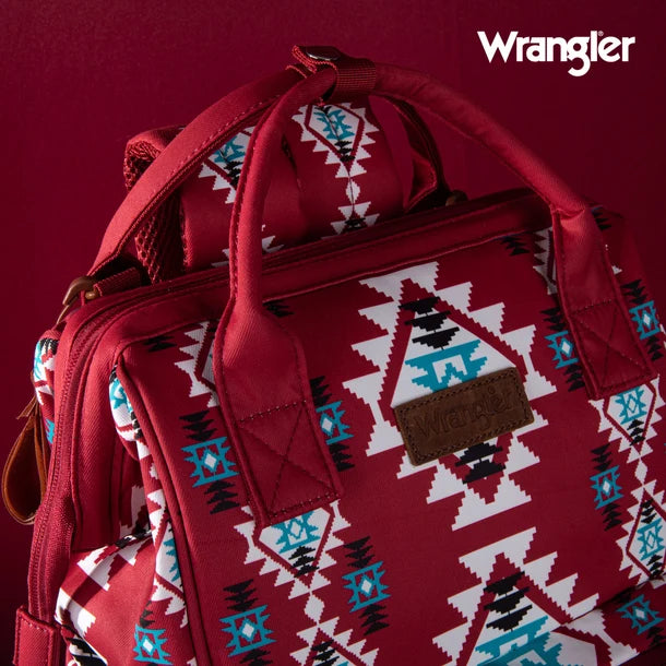 Wrangle Aztec Printed Callie Backpack/Diaper Bag - Burgandy