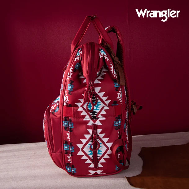 Wrangle Aztec Printed Callie Backpack/Diaper Bag - Burgandy