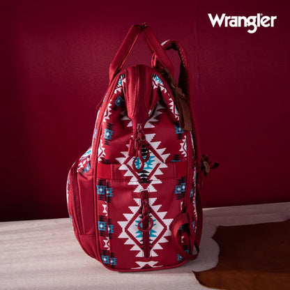 Wrangle Aztec Printed Callie Backpack/Diaper Bag - Burgandy