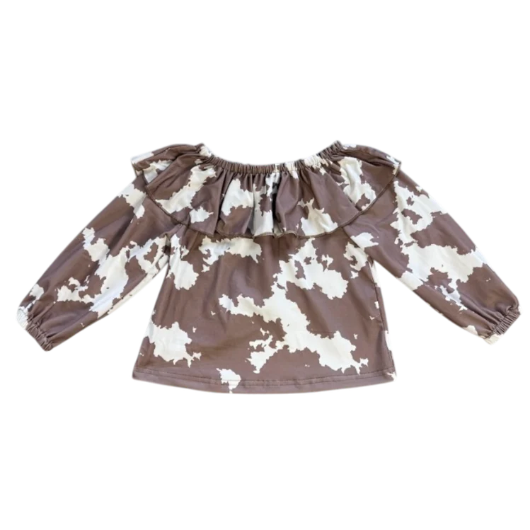 CLEARANCE - Shea Baby - Girls- Brown Cowprint Long Sleeve