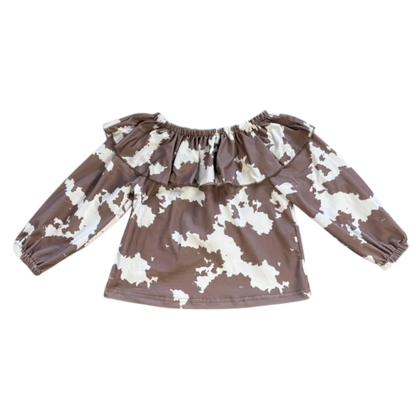 CLEARANCE - Shea Baby - Girls- Brown Cowprint Long Sleeve