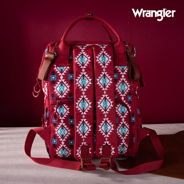 Wrangle Aztec Printed Callie Backpack/Diaper Bag - Burgandy