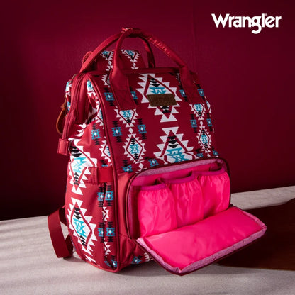 Wrangle Aztec Printed Callie Backpack/Diaper Bag - Burgandy