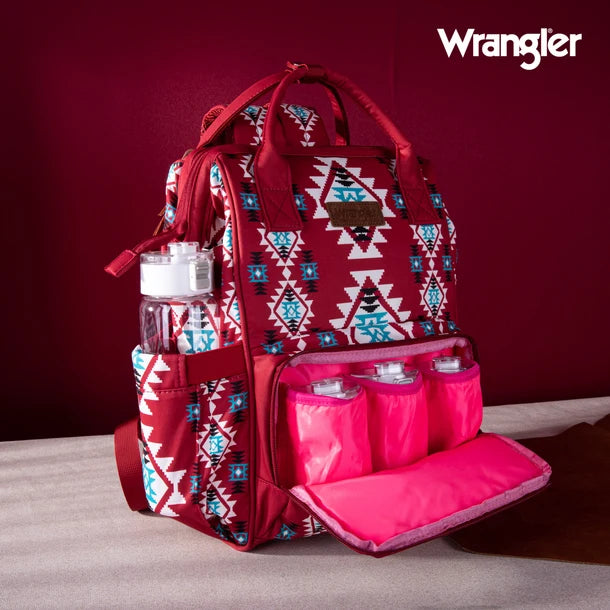 Wrangle Aztec Printed Callie Backpack/Diaper Bag - Burgandy