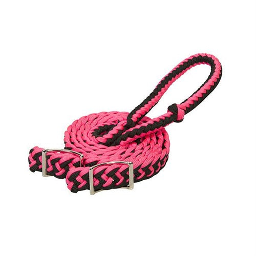 CLEARANCE -  Braided Nylon Barrel Reins - Pink/Black