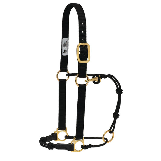 Weaver Horsemans Halter - Nylon, Rope, Leather Combo - Black