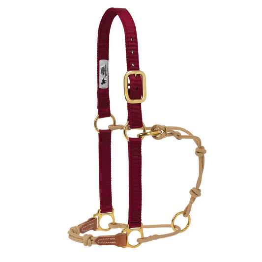 Weaver Horsemans Halter - Nylon, Rope, Leather Combo - Burgandy/Tan