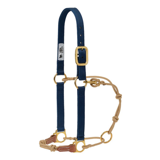 Weaver Horsemans Halter - Nylon, Rope, Leather Combo - Navy/Tan