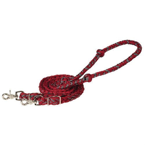 Weaver Braided Polyester Barrel Rein - Dark Red/Charcoal