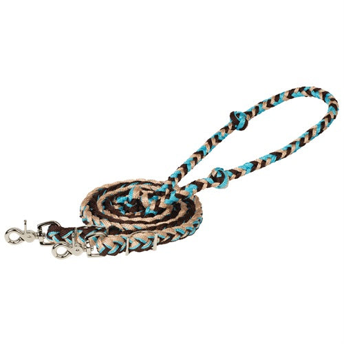 Weaver Braided Polyester Barrel Rein - Turquoise/Brown/Tan