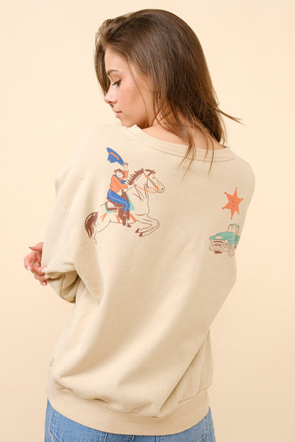 Western Graphic Howdy Sweatshirt- Olive