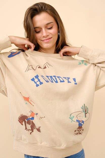 Western Graphic Howdy Sweatshirt- Olive