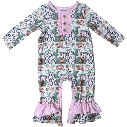 Baby Girl's Shea Baby  Pink & Green Camo Long Sleeve Romper