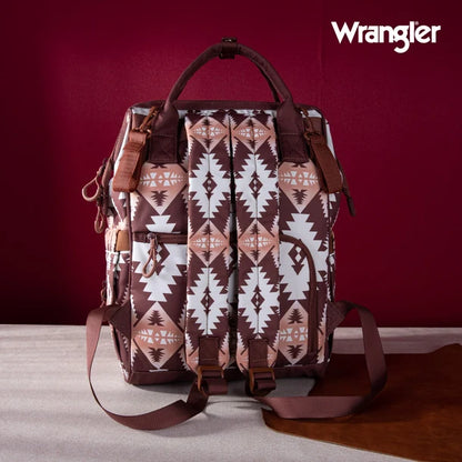 Wrangle Aztec Printed Callie Backpack/Diaper Bag - Brown