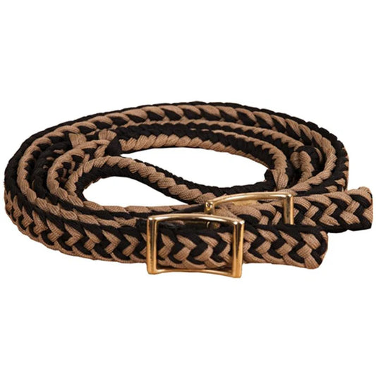 Mustang Manufacturing Braided Barrel Reins - Black/Tan