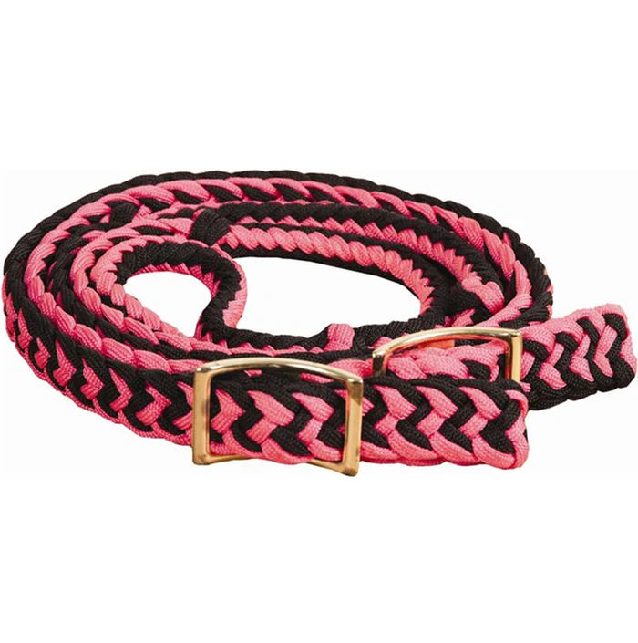 Mustang Manufacturing Braided Barrel Reins - Pink/Black