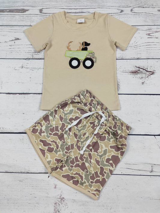 Baby Boy Appliqué Top & Camo T-shirt/Shorts Set