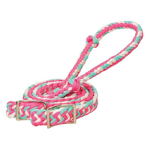 CLEARANCE - Weaver Braided Nylon Barrel Reins - Pink/White/Mint/Sparkle